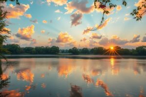 Serene Sunrise Over Tranquil Lake – free AI stock image