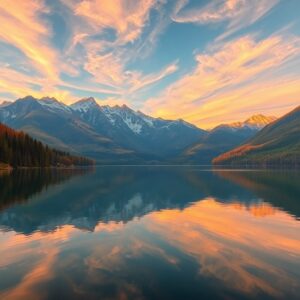 Serene Sunrise Over Tranquil Lake – free AI stock image