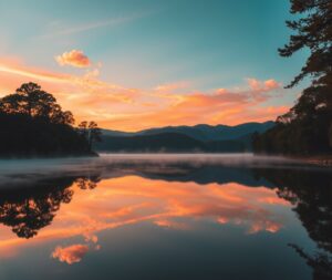 Serene Sunrise Over Tranquil Lake – free AI stock image