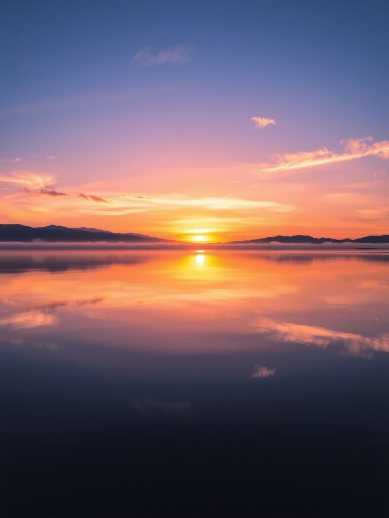 Serene Sunrise Over Tranquil Lake – free AI stock image