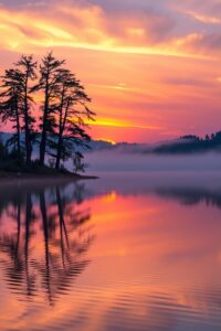 Serene Sunrise Over Tranquil Lake – free AI stock image