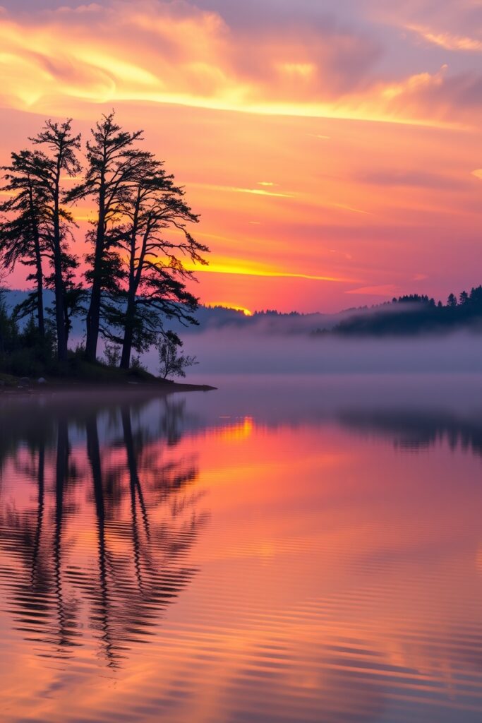 Serene Sunrise Over Tranquil Lake – free AI stock image