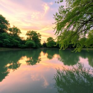 Serene Sunrise Over Tranquil Lake – free AI stock image