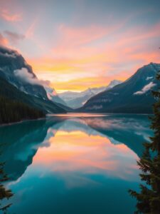 Serene Sunrise Over Tranquil Lake – free AI stock image