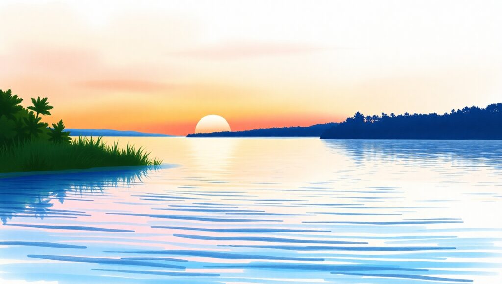 Serene Sunset at the Lake – free AI stock image