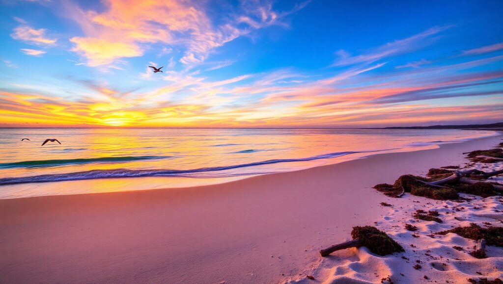Serene Sunset at Tranquil Beach – free AI stock image