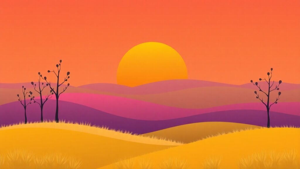 Serene Sunset in Flat Design – free AI stock image