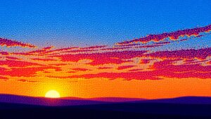 Serene Sunset in Pointillism Style – free AI stock image