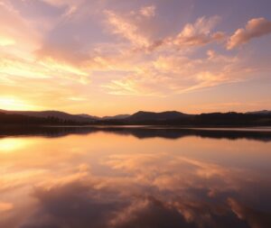 Serene Sunset Over a Calm Lake – free AI stock image