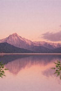 Serene Sunset Over a Tranquil Lake – free AI stock image