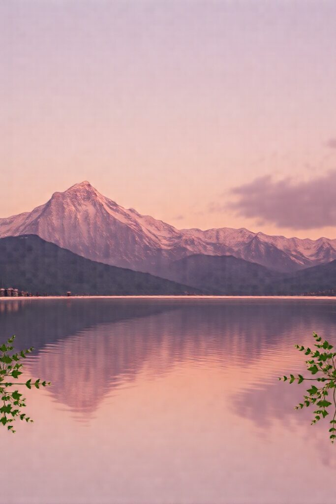 Serene Sunset Over a Tranquil Lake – free AI stock image