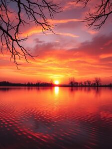 Serene Sunset Over Calm Lake – free AI stock image