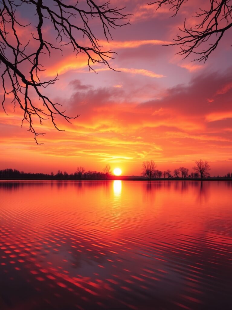 Serene Sunset Over Calm Lake – free AI stock image