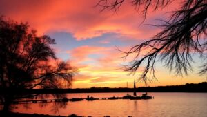 Serene Sunset Over Calm Lake – free AI stock image