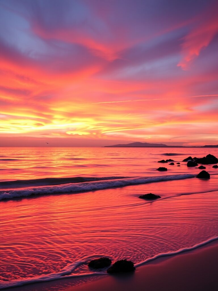 A Serene Sunset Over Calm Waves – free AI stock image