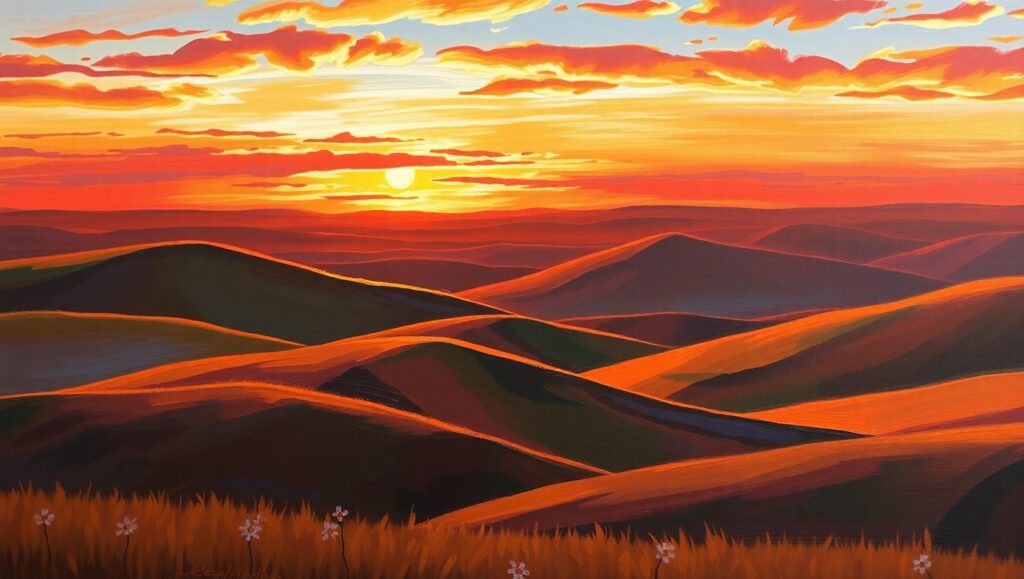 Serene Sunset Over Rolling Hills LV6 – free AI stock image