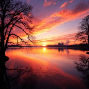 Serene Sunset Over Tranquil Lake – free AI stock image