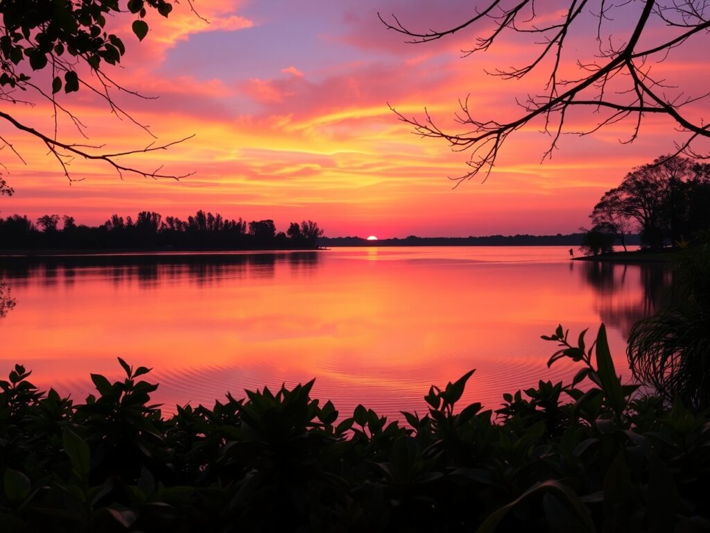 Serene Sunset Over Tranquil Lake – free AI stock image