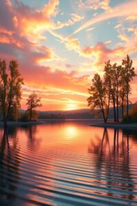 Serene Sunset Over Tranquil Lake – free AI stock image