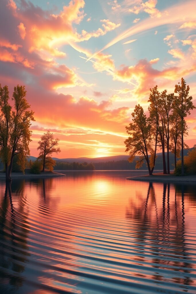 Serene Sunset Over Tranquil Lake – free AI stock image