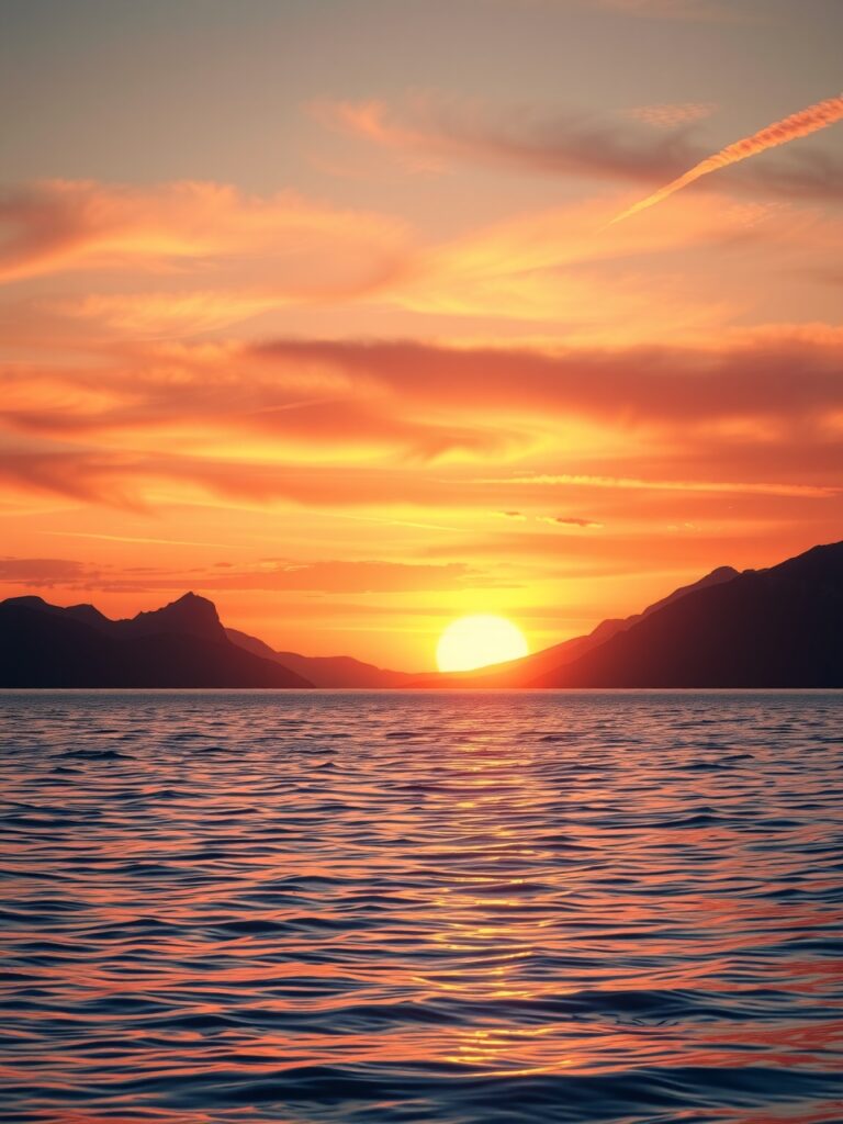 Serene Sunset Over Tranquil Lake – free AI stock image