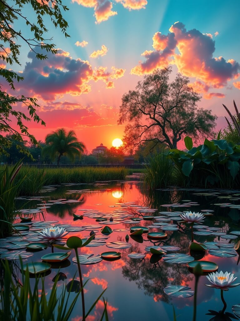 Serene Sunset Over Tranquil Lake – free AI stock image