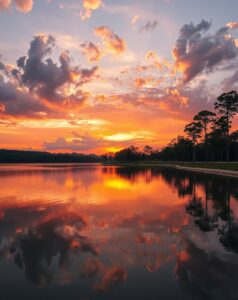 Serene Sunset Over Tranquil Lake – free AI stock image