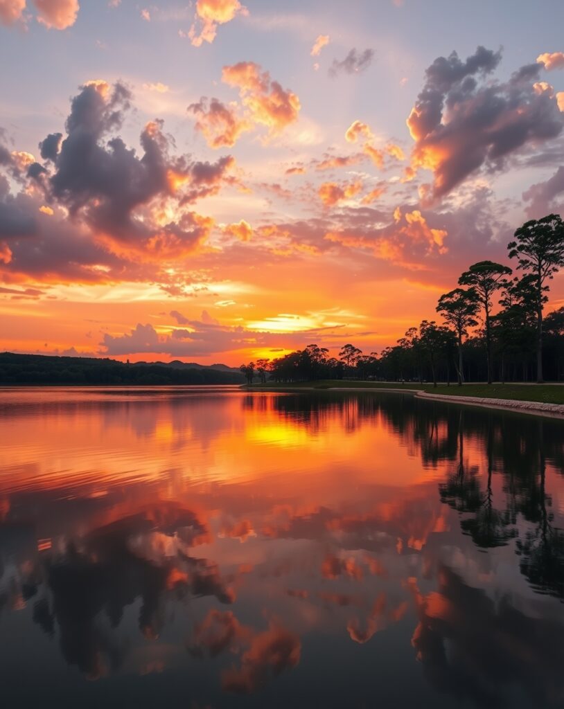 Serene Sunset Over Tranquil Lake – free AI stock image