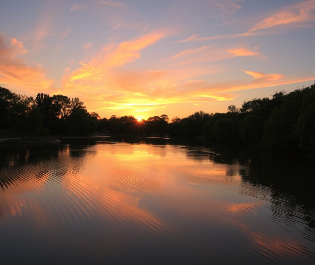 Serene Sunset Over Tranquil Lake – free AI stock image