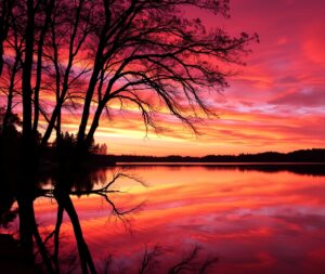 Serene Sunset over Tranquil Lake – free AI stock image