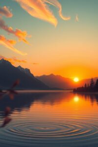Serene Sunset Over Tranquil Lake – free AI stock image