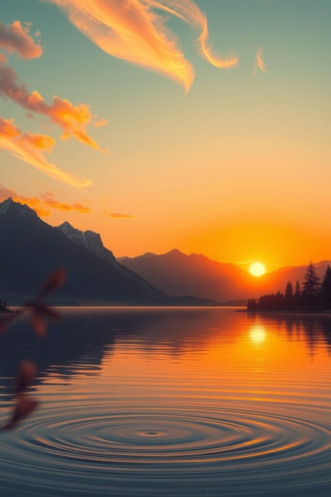 Serene Sunset Over Tranquil Lake – free AI stock image