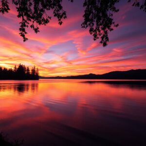 Serene Sunset Over Tranquil Lake – free AI stock image