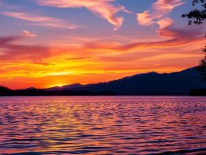 Serene Sunset Over Tranquil Lake – free AI stock image