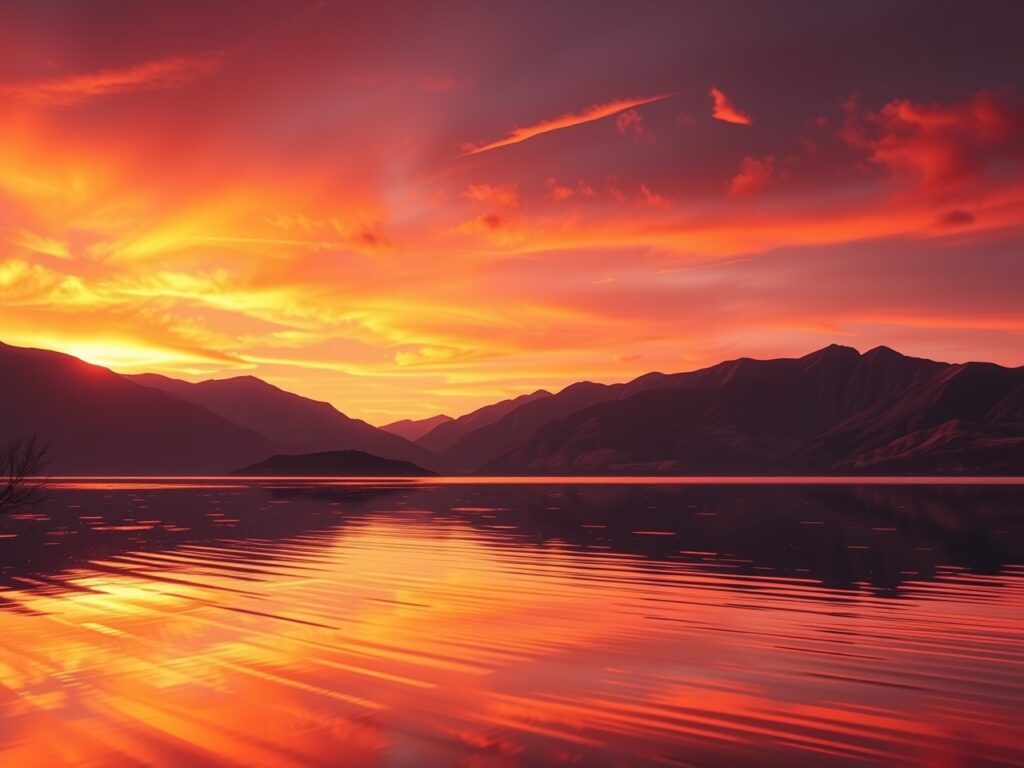 Serene Sunset Over Tranquil Lake – free AI stock image