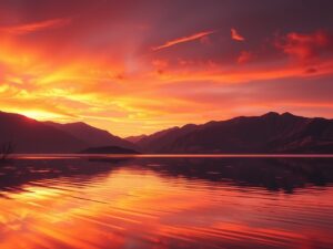 Serene Sunset Over Tranquil Lake – free AI stock image