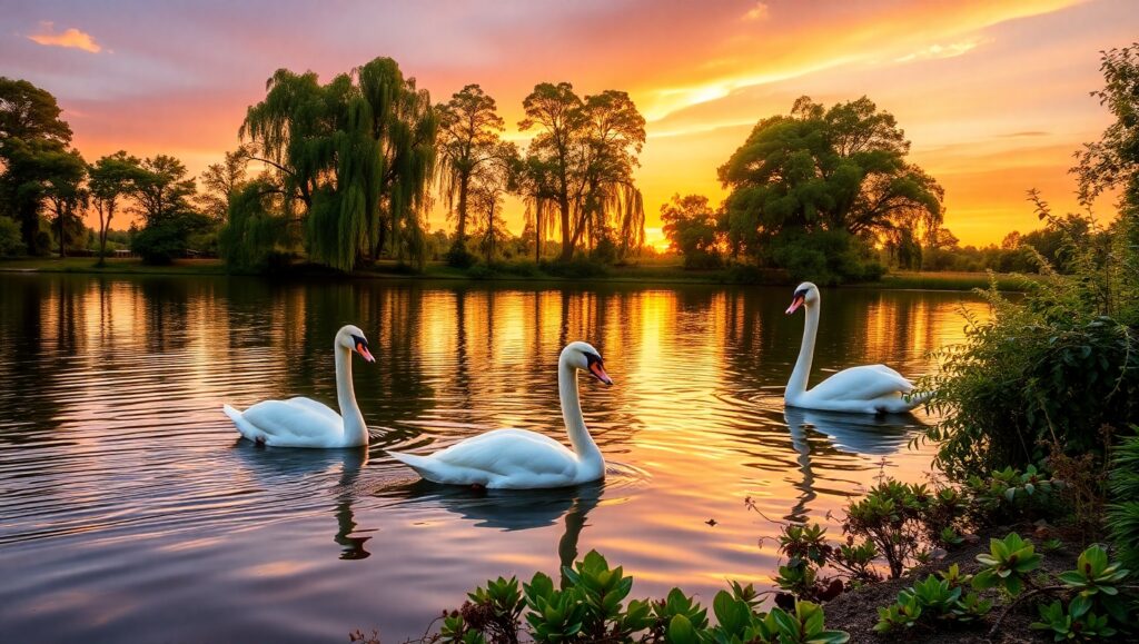 Serene Sunset Over Tranquil Lake – free AI stock image