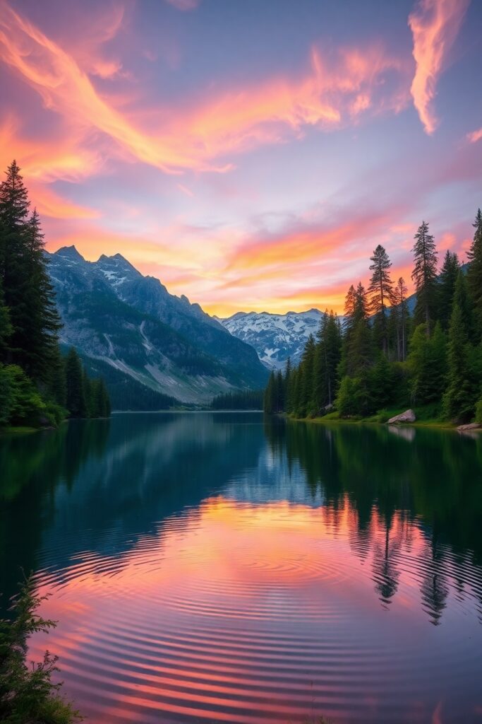 Serene Sunset Over Tranquil Lake – free AI stock image