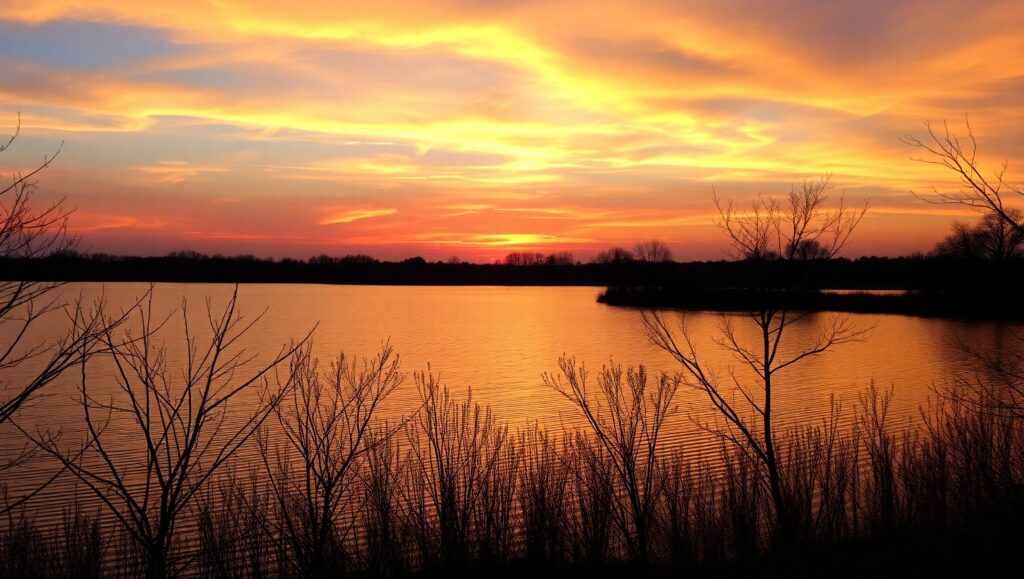 Serene Sunset Over Tranquil Lake 5UO – free AI stock image