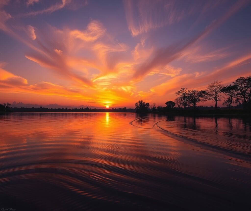 Serene Sunset Over Tranquil Lake – free AI stock image