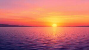 Serene Sunset Over Tranquil Lake – free AI stock image