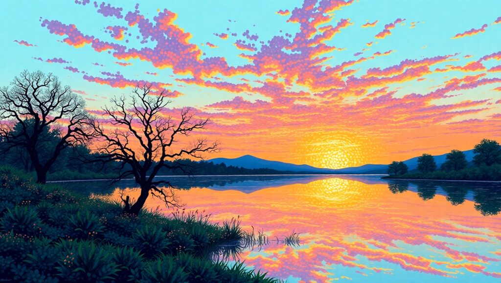 Serene Sunset Over Tranquil Lake – free AI stock image