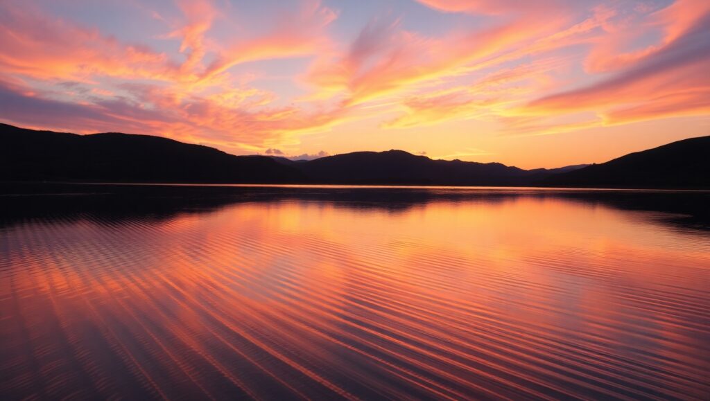 Serene Sunset Reflections in Acrylic – free AI stock image