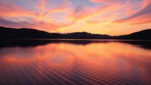 Serene Sunset Reflections in Acrylic – free AI stock image