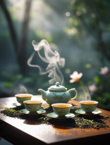 Serene Tea Ceremony in a Tranquil Setting – free AI stock image