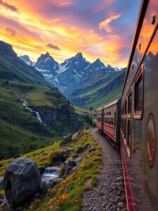A Serene Train Journey Through Mountains – free AI stock image