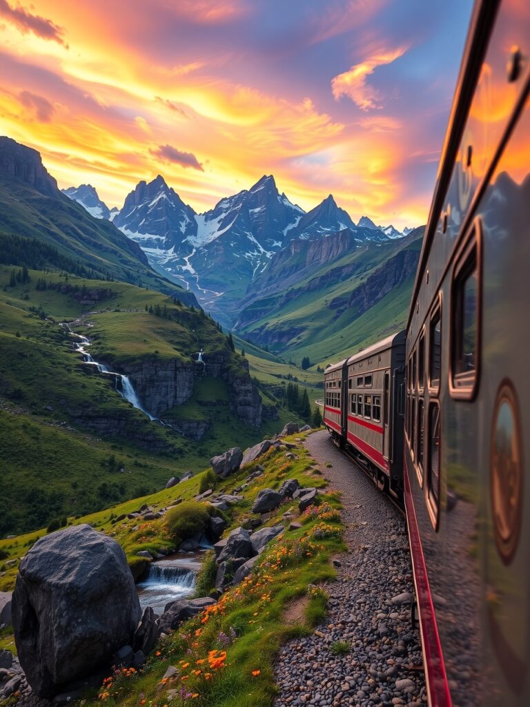 A Serene Train Journey Through Mountains – free AI stock image