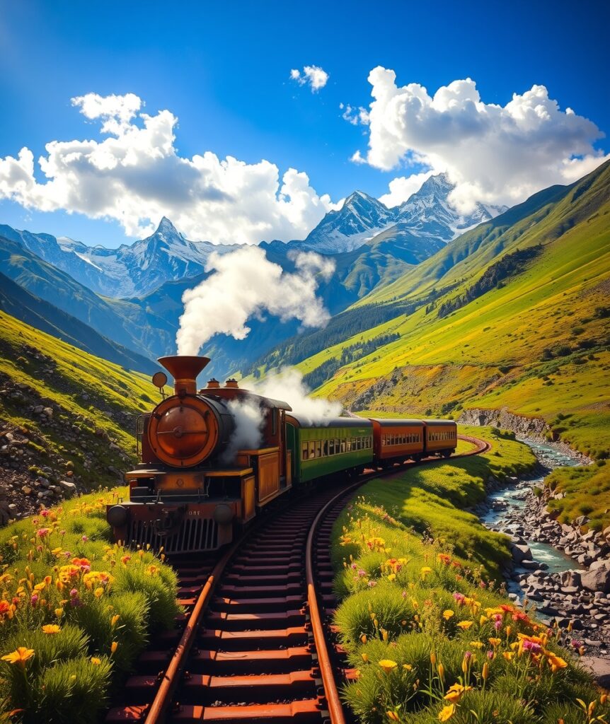A Serene Train Journey Through Mountains – free AI stock image