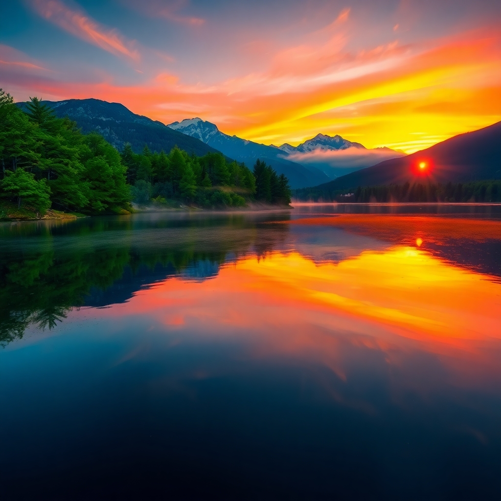 Serene Twilight Over a Peaceful Lake – free AI stock image
