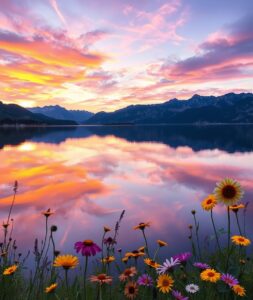 Serene Water Reflection at Sunset – free AI stock image